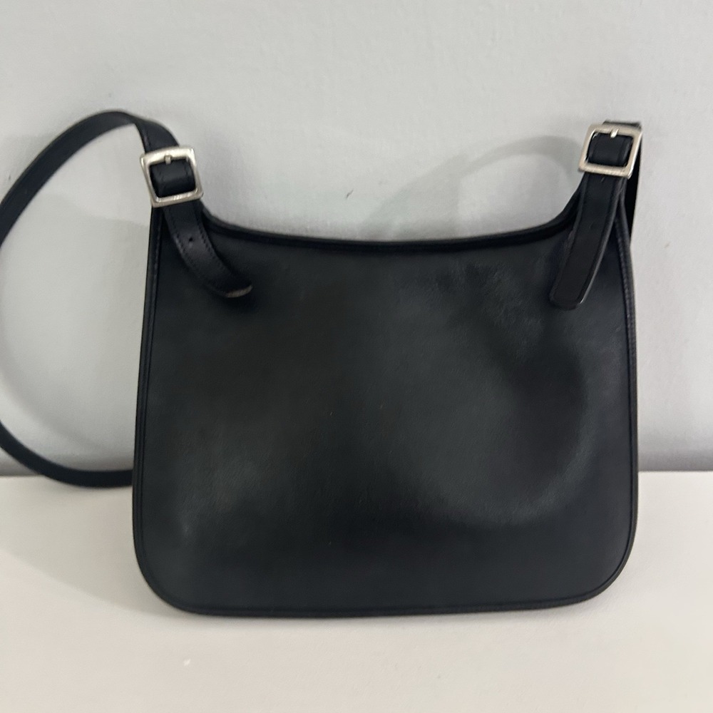 Vintage COACH Leather Hippie Flap Slim Crossbody Bag Nickel Hardware Black 9134